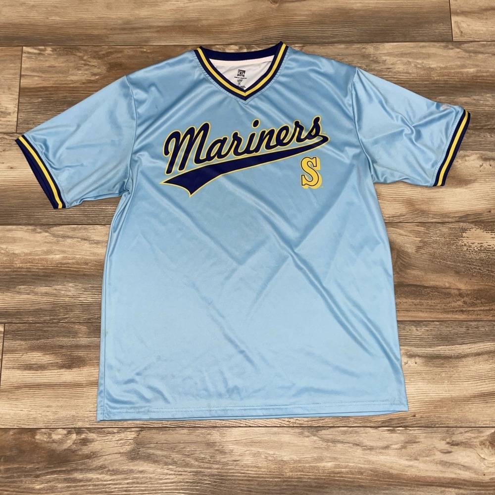 True Fan Seattle Mariners Cooperstown Collection Jersey Shirt Mens L Blue MLB